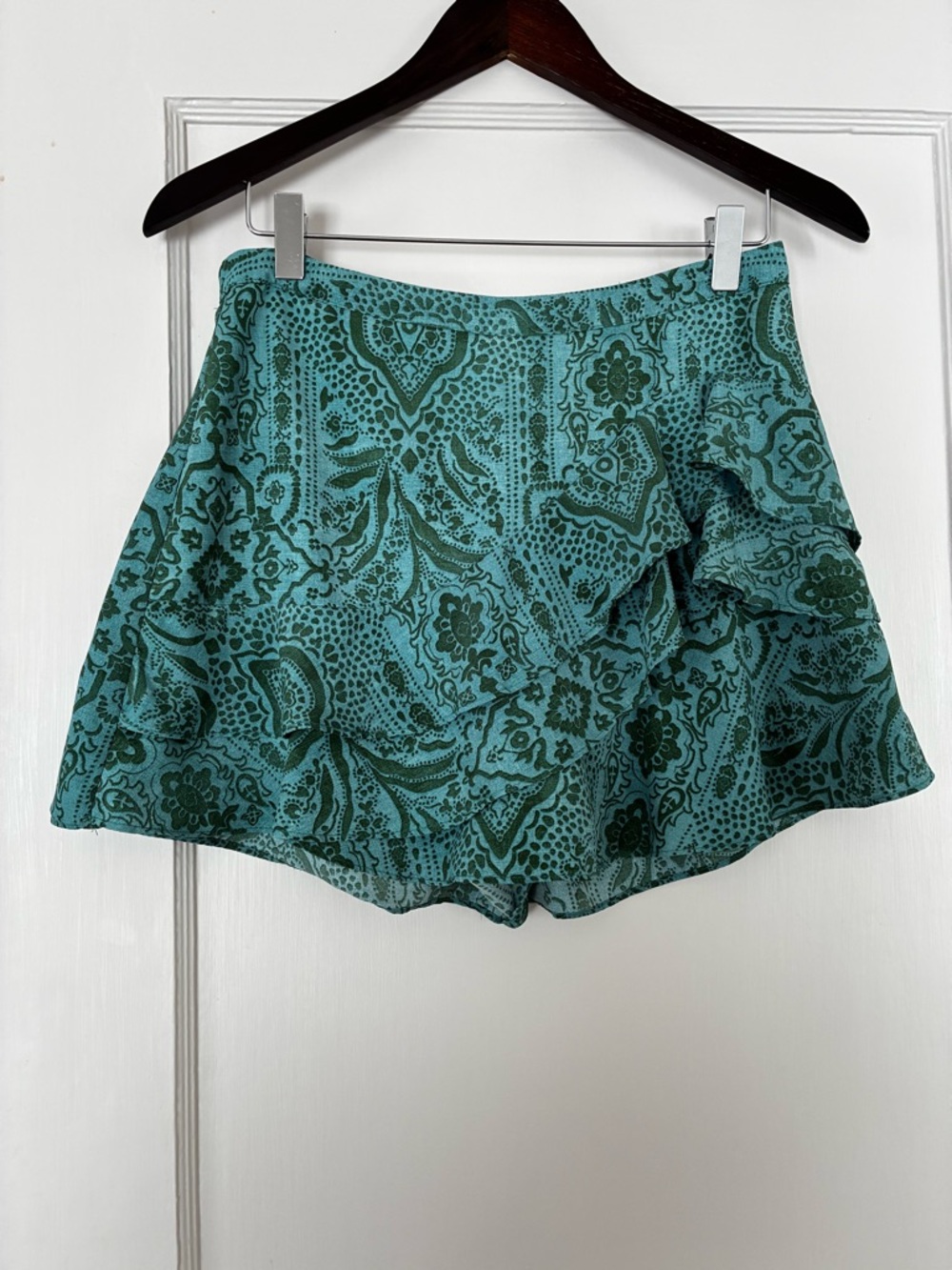 Zara Teal Green Paisley Mini Skirt